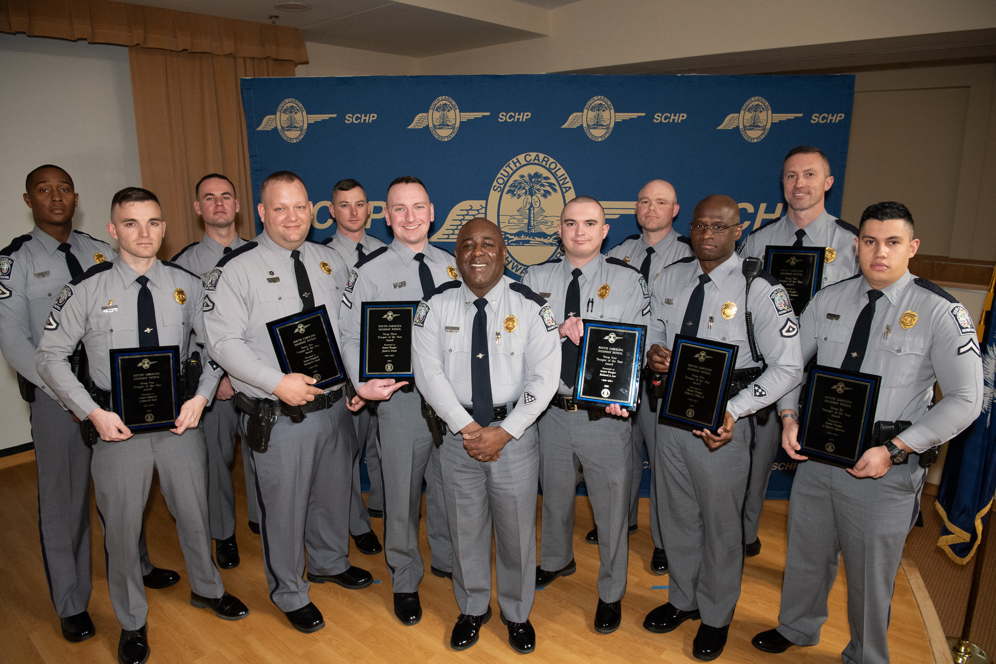 SCHP Commander Colonel Williamson with the 2024 Trooper of the Year nominees